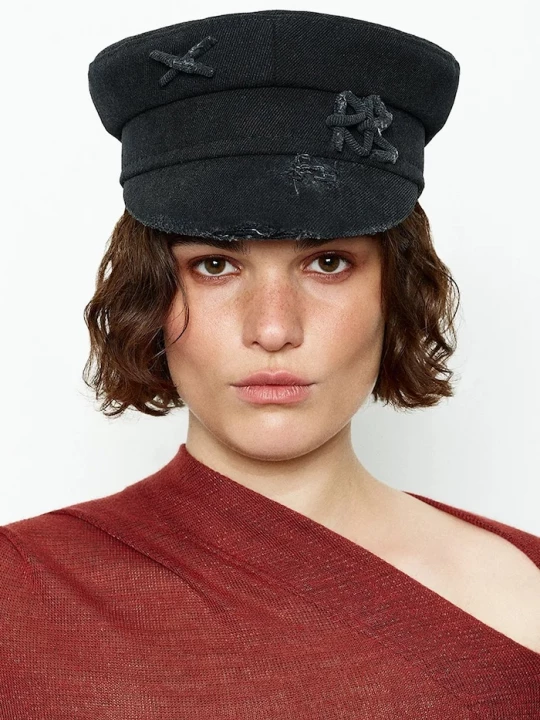 Obrázek produktu RUSLAN BAGINSKIY čepice dámská džínová Distressed Denim Baker Boy Cap černá