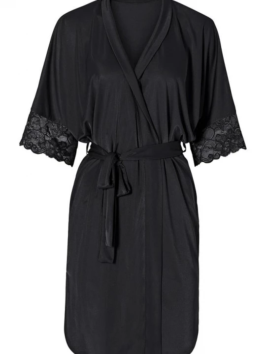 Obrázek produktu Satynowe kimono z koronką BonPrix czarny