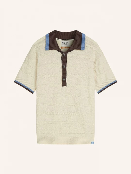Obrázek produktu Scotch & Soda Pletené Polo Tričko Loose Fit krémová / tmavě hnědá / modrá
