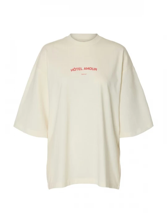 Obrázek produktu SELECTED Oversized tričko 'Selected x Hotel Amour' písková / červená