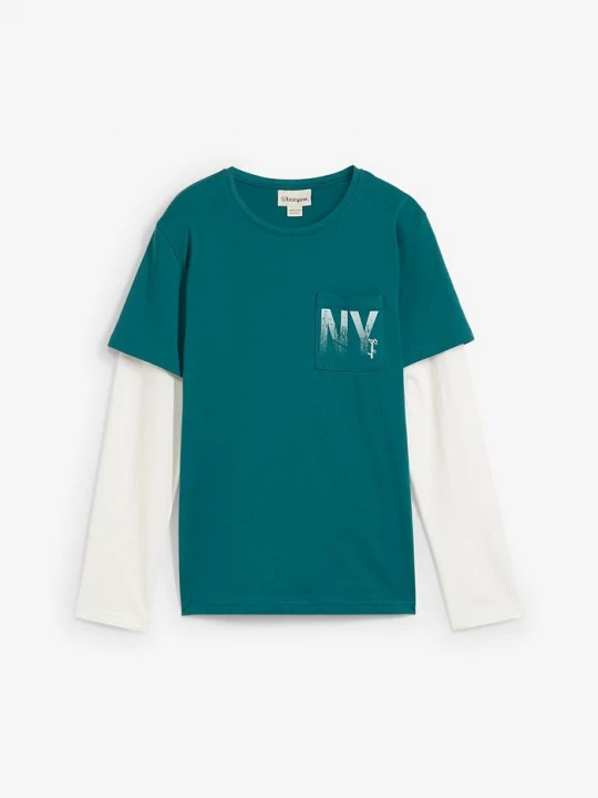 Obrázek produktu Shirt 2 w 1, długi rękaw, z czystej bawełny BonPrix niebieski