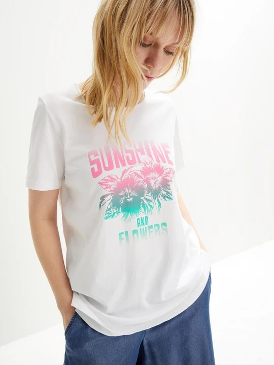 Obrázek produktu Shirt bawełniany z nadrukiem, krótki rękaw BonPrix biały