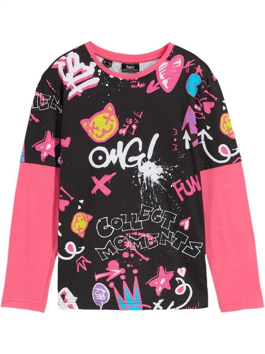 Obrázek produktu Shirt dziewczęcy w optyce warstwowego, z bawełny organicznej BonPrix czarny