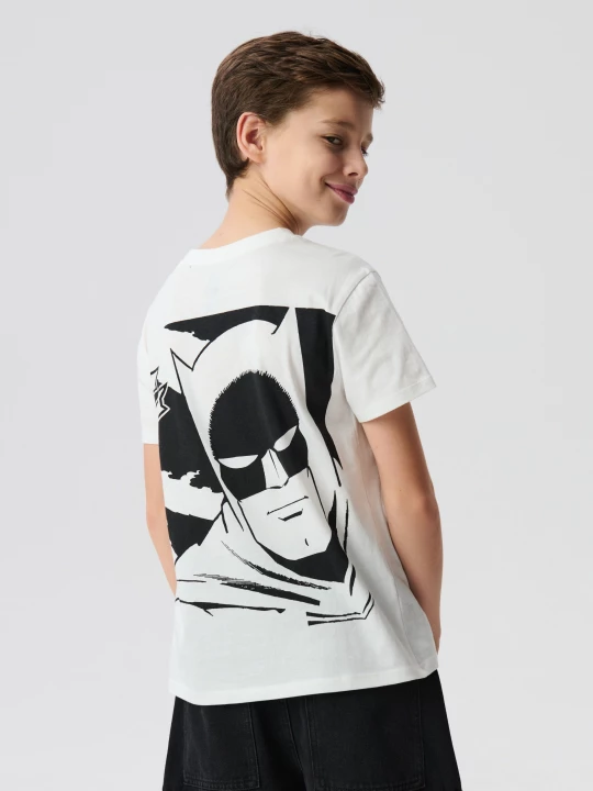 Obrázek produktu Sinsay - Bawełniana koszulka z nadrukiem na plecach Batman - kremowy