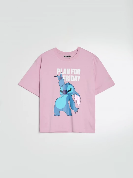 Obrázek produktu Sinsay - Bavlněná košilka s potiskem Lilo & Stitch - levandulová