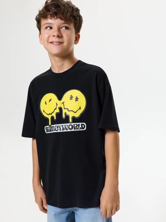 Obrázek produktu Sinsay - Bawełniana koszulka z nadrukiem SmileyWorld® - czarny