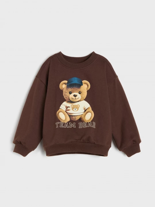 Obrázek produktu Sinsay - Bawełniana bluza crewneck z nadrukiem misia - brązowy