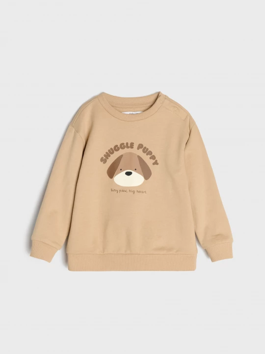 Obrázek produktu Sinsay - Bawełniana bluza crewneck z nadrukiem psa - beżowy