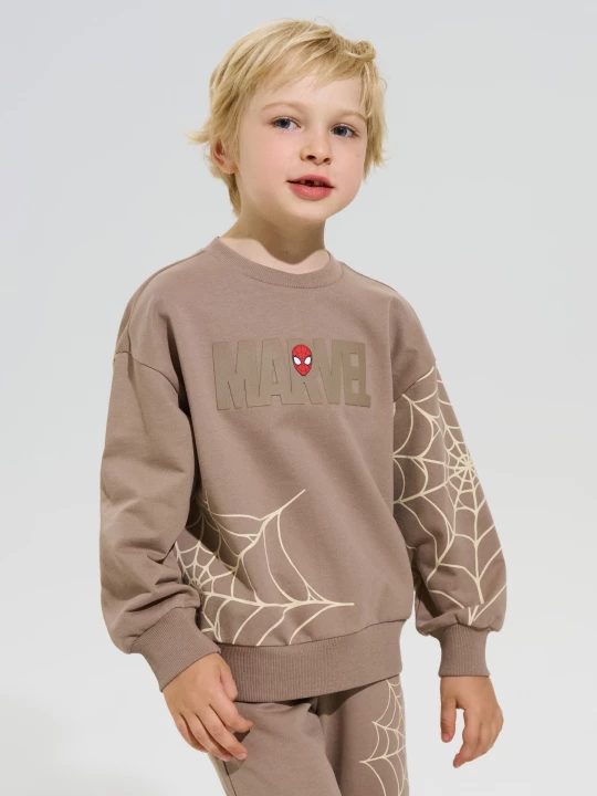 Obrázek produktu Sinsay - Bawełniana bluza crewneck z nadrukiem Spider-Man - brązowy