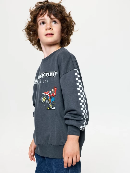 Obrázek produktu Sinsay - Bawełniana bluza crewneck z nadrukiem Super Mario - szary