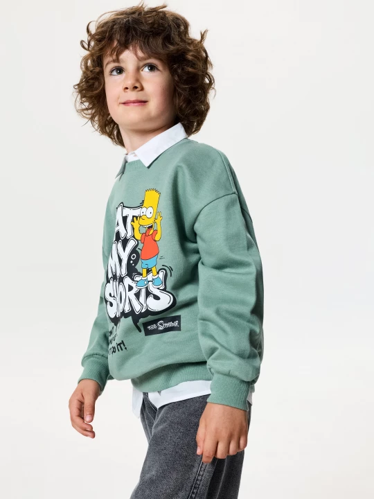 Obrázek produktu Sinsay - Bawełniana bluza crewneck z nadrukiem The Simpsons - zielony