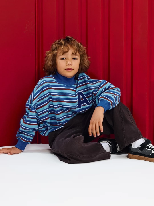 Obrázek produktu Sinsay - Bawełniana bluza crewneck oversize w paski - niebieski