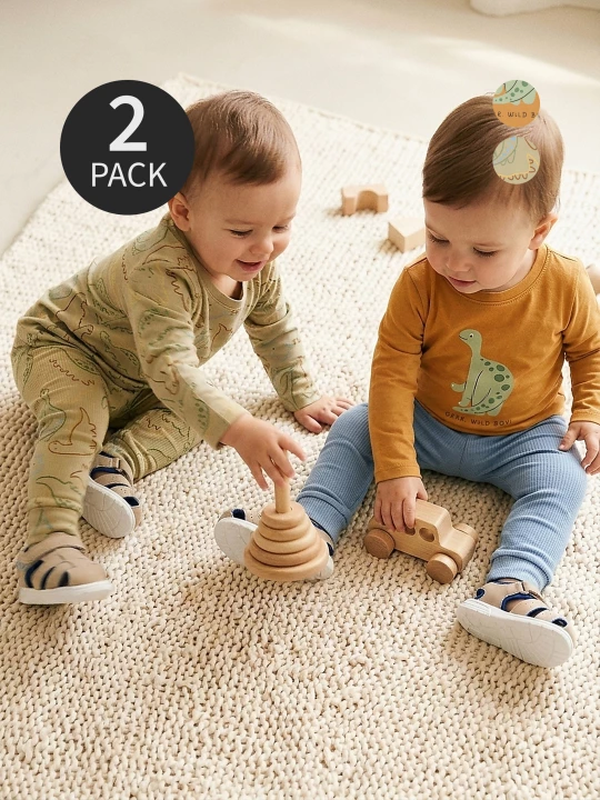 Obrázek produktu Sinsay - Bawełniane koszulki z nadrukiem dinozaurów 2 pack - pomarańczowy