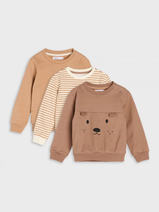 Obrázek produktu Sinsay - Bawełniane bluzy crewneck z motywem psa 3 pack - brązowy