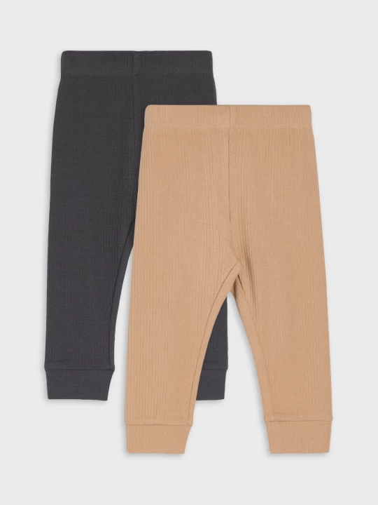 Obrázek produktu Sinsay - Bawełniane legginsy z prążkowanej dzianiny 2 pack - brązowy