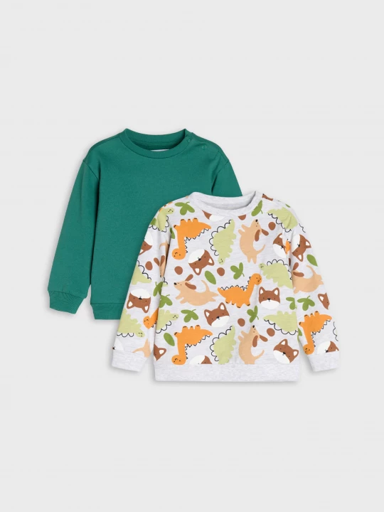 Obrázek produktu Sinsay - Bawełniane bluzy crewneck z motywem zwierząt 2 pack - green spruce