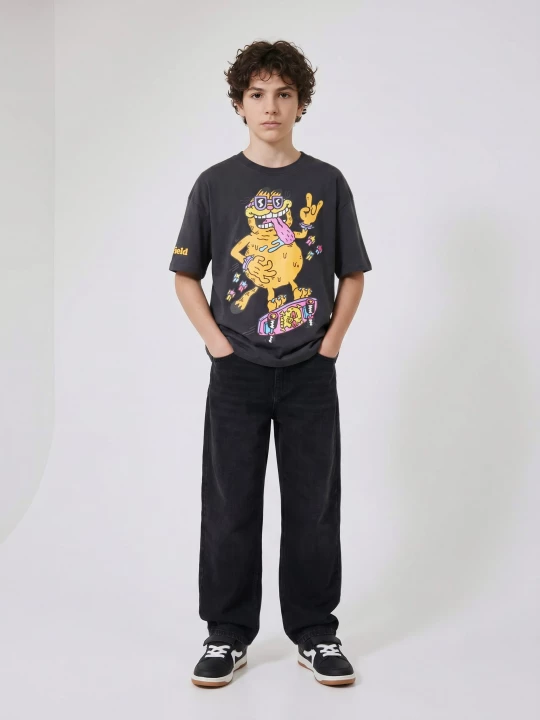 Obrázek produktu Sinsay - Bawełniana koszulka oversize z nadrukiem Garfield - szary