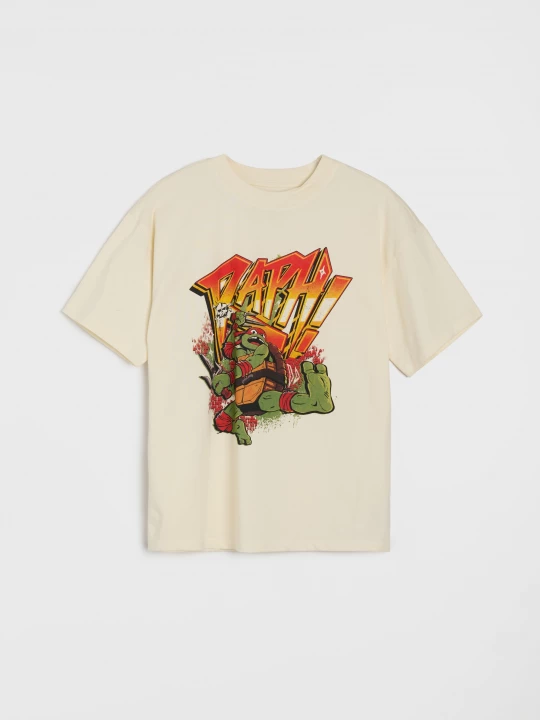 Obrázek produktu Sinsay - Bawełniana koszulka oversize z nadrukiem Teenage Mutant Ninja Turtles - kremowy
