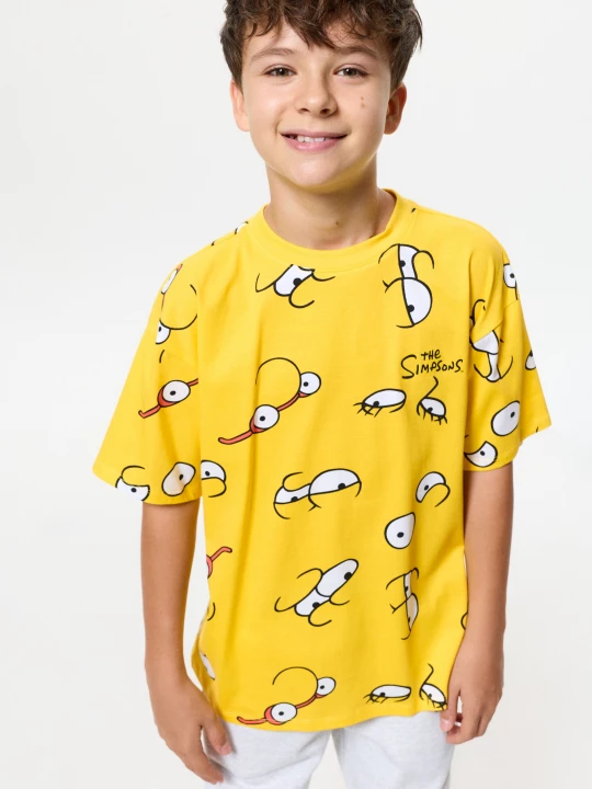 Obrázek produktu Sinsay - Bawełniana koszulka oversize z nadrukiem The Simpsons - żółty