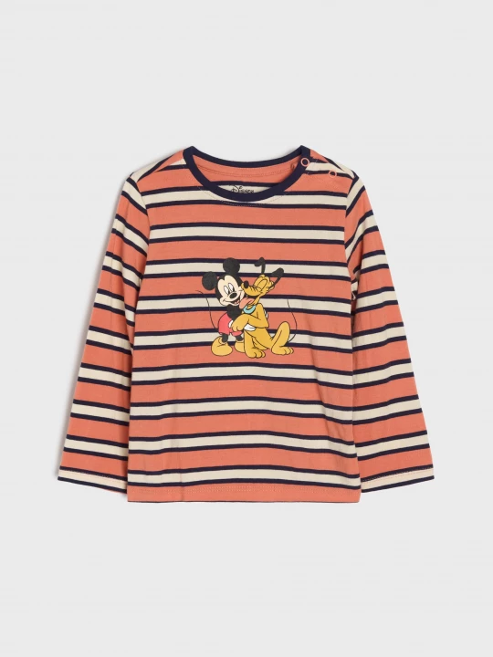 Obrázek produktu Sinsay - Bawełniana koszulka w paski Mickey Mouse - pomarańczowy