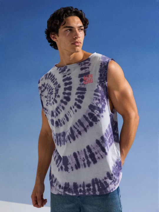 Obrázek produktu Sinsay - Bavlněný top bez rukávů s tie dye vzorem - modrá
