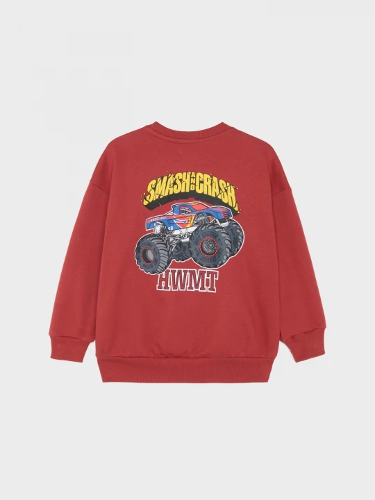 Obrázek produktu Sinsay - Bawełniana bluza crewneck loose z nadrukiem monster trucka na plecach - pomarańczowy