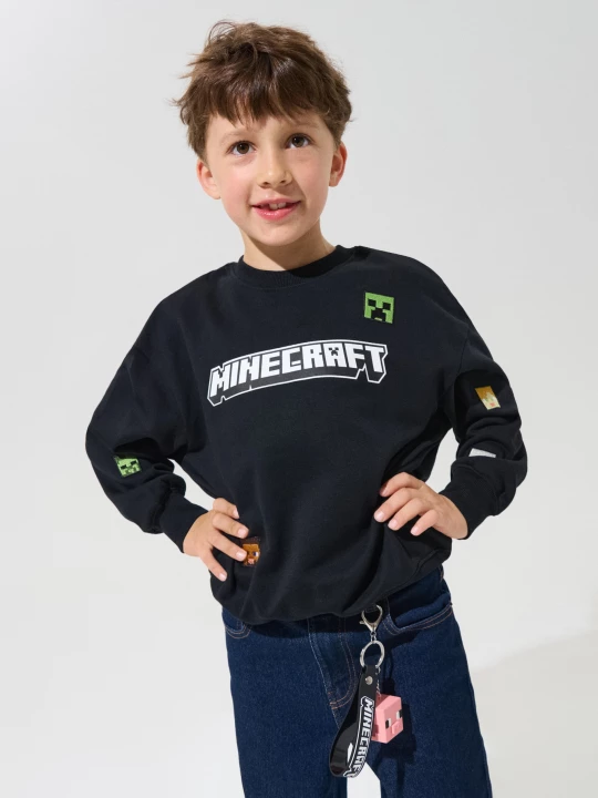 Obrázek produktu Sinsay - Bawełniana bluza crewneck z haftem Minecraft - czarny
