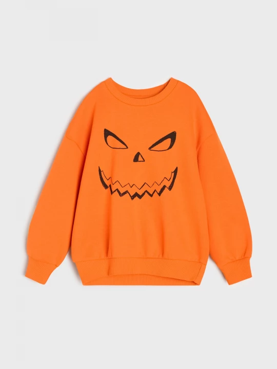 Obrázek produktu Sinsay - Bawełniana bluza crewneck z motywem halloweenowym - pomarańczowy