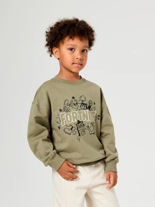 Obrázek produktu Sinsay - Bawełniana bluza crewneck z nadrukiem Fortnite - khaki