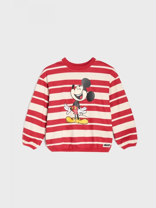 Obrázek produktu Sinsay - Bawełniana bluza crewneck z nadrukiem Mickey Mouse - bordowy