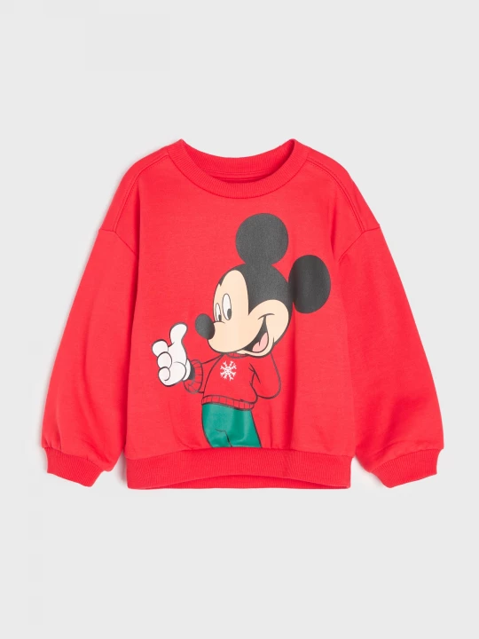 Obrázek produktu Sinsay - Bawełniana bluza crewneck z nadrukiem Mickey Mouse - czerwony