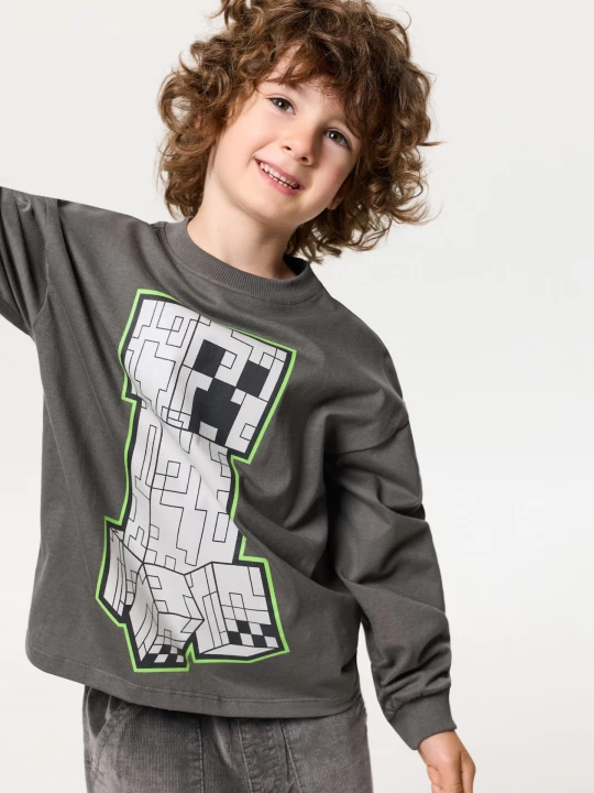 Obrázek produktu Sinsay - Bawełniana bluza crewneck z nadrukiem Minecraft - szary