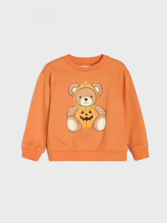 Obrázek produktu Sinsay - Bawełniana bluza crewneck z nadrukiem misia - pomarańczowy
