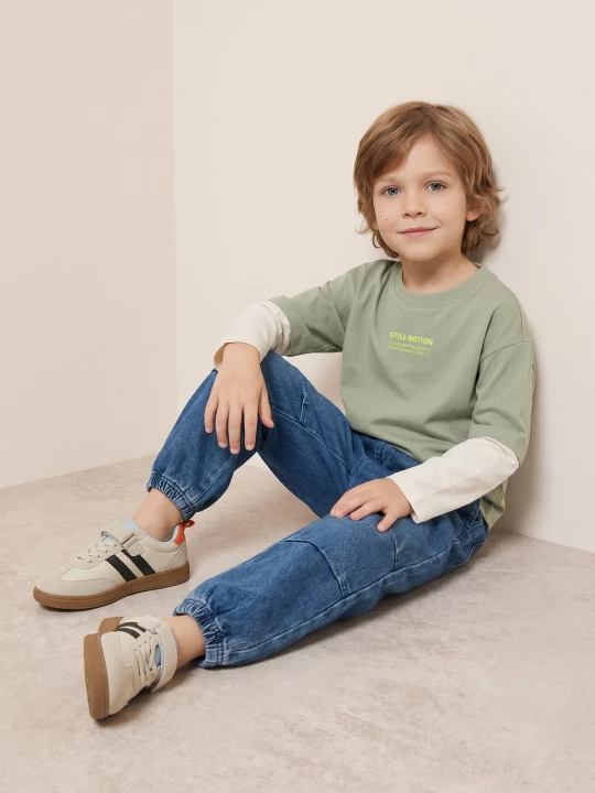 Obrázek produktu Sinsay - Bawełniana koszulka longsleeve loose z podwójnym rękawem i napisem - zielony