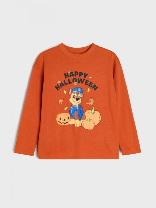 Obrázek produktu Sinsay - Bawełniana koszulka longsleeve z motywem halloweenowym PAW Patrol - pomarańczowy
