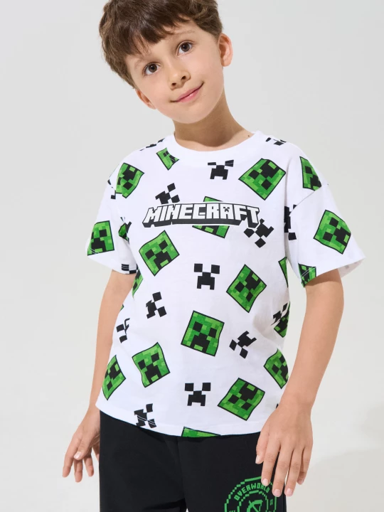 Obrázek produktu Sinsay - Bawełniana koszulka loose z nadrukiem Minecraft - biały
