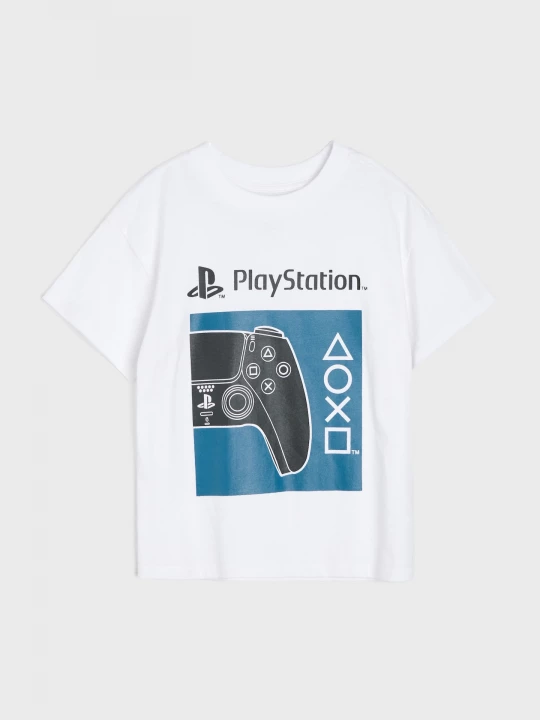 Obrázek produktu Sinsay - Bawełniana koszulka loose z nadrukiem PlayStation - biały