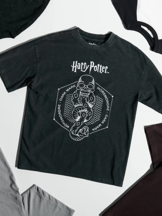 Obrázek produktu Sinsay - Bawełniana koszulka oversize z nadrukiem Harry Potter - czarny