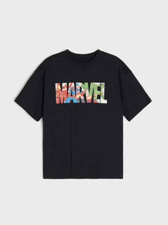 Obrázek produktu Sinsay - Bawełniana koszulka oversize z nadrukiem Marvel - czarny