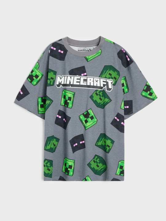 Obrázek produktu Sinsay - Bawełniana koszulka oversize z nadrukiem Minecraft - czarny