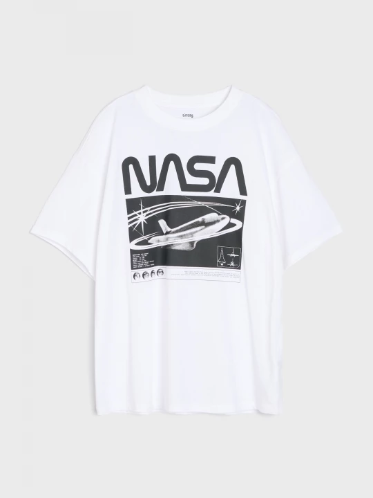 Obrázek produktu Sinsay - Bawełniana koszulka oversize z nadrukiem NASA - biały