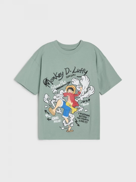 Obrázek produktu Sinsay - Bawełniana koszulka oversize z nadrukiem One Piece - szary