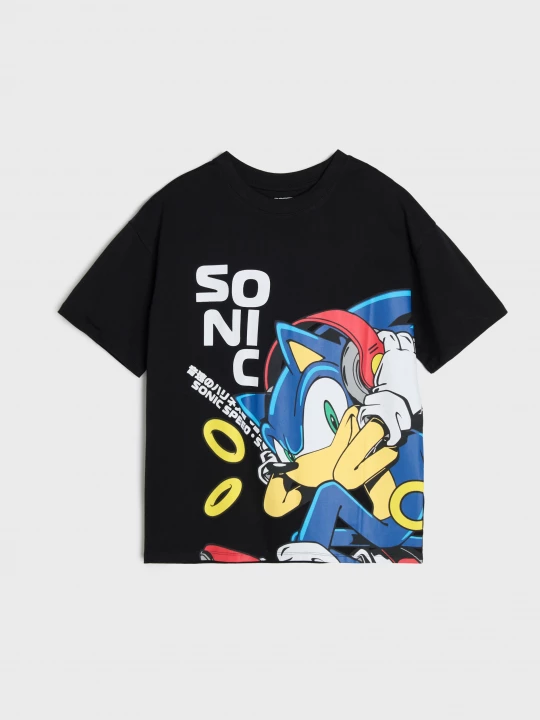 Obrázek produktu Sinsay - Bawełniana koszulka oversize z nadrukiem Sonic the Hedgehog - czarny