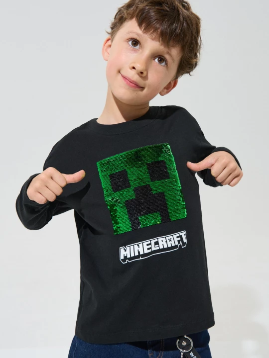 Obrázek produktu Sinsay - Bawełniana koszulka z cekinową aplikacją Minecraft - czarny