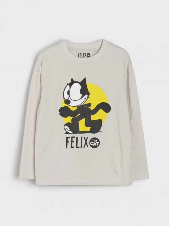Obrázek produktu Sinsay - Bawełniana koszulka z długim rękawem z nadrukiem Felix Cat - kremowy