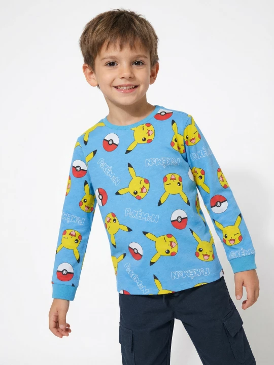 Obrázek produktu Sinsay - Bawełniana koszulka z długim rękawem z nadrukiem Pokémon - niebieski