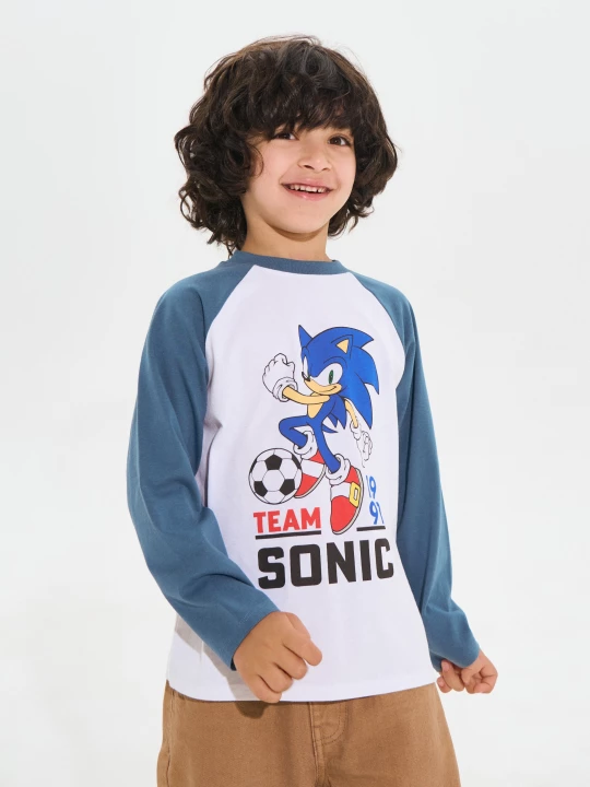 Obrázek produktu Sinsay - Bawełniana koszulka z długim rękawem z nadrukiem Sonic the Hedgehog - niebieski