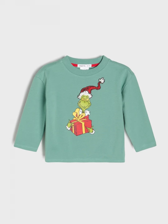 Obrázek produktu Sinsay - Bawełniana koszulka z nadrukiem Grinch - green spruce