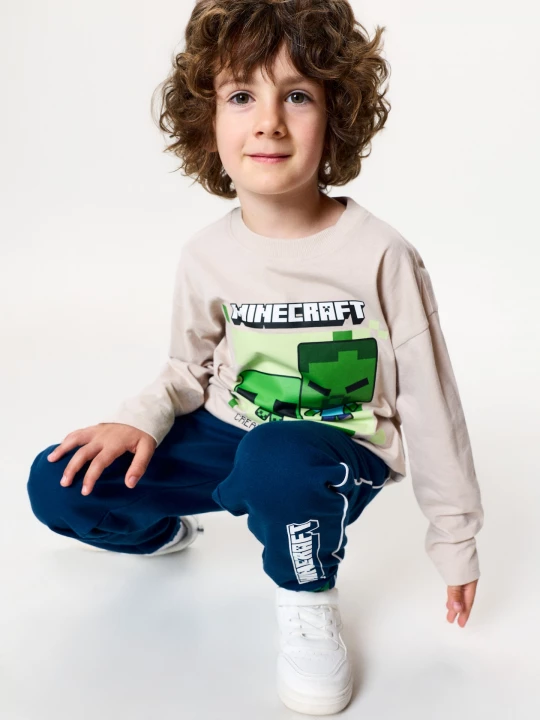 Obrázek produktu Sinsay - Bawełniana koszulka z nadrukiem Minecraft - beżowy