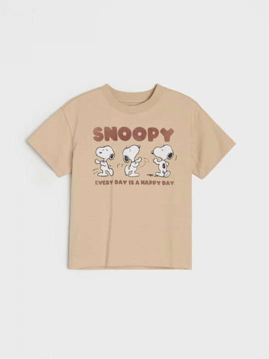 Obrázek produktu Sinsay - Bawełniana koszulka z nadrukiem Snoopy - kremowy